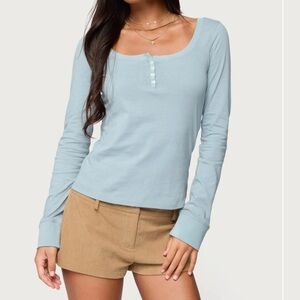 Edikted Light Blue Long Sleeve Scoop Henley Top